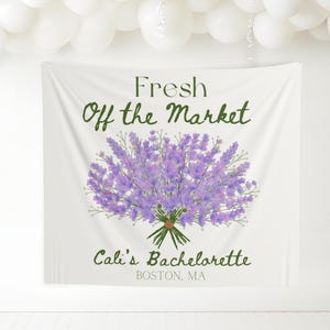 Fresh off the Market large Backdrop | Hand Drawn Farmer&#39;s Market Bridal Shower Decor | She&#39;s Fresh off the Market Fabric Banner