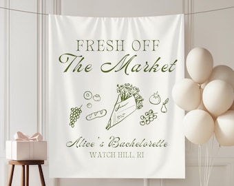 Fresh Off the Market Bridal Shower Backdrop shes off the market wedding backdrop Farmers Market bach Banner rustic bridal custom tapestry