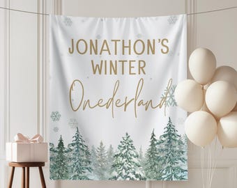 Tło Winter ONEderland, Dekoracja urodzinowa Winter ONEderland, Dekoracja urodzinowa Winter Wonderland, Spersonalizowany baner urodzinowy na pierwsze urodziny