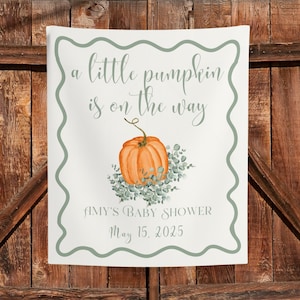 A little pumpkin is on the way banner, Pumpkin Baby Shower welcome sign, fall baby shower gender reveal, autumn baby shower backdrop