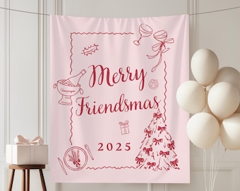 Banner personalizado de Friendsmas: telón de fondo navideño para fiestas y reuniones navideñas - Decoración para intercambio de regalos