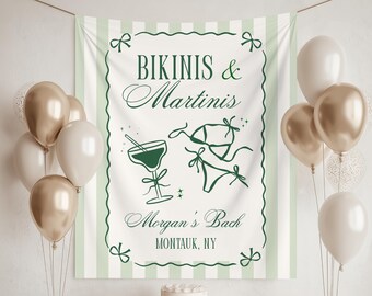 Bikinis and Martinis Bachelorette Banner, Bikinis and Martinis bachelorette fabric sign Custom Coastal Bachelorette Party Decor Beach Bach