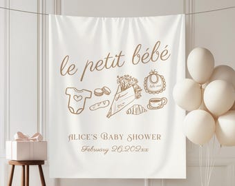 Parisian Baby Shower Banner: Eiffel Tower, Croissant, French Cafe Theme bonjour bebe custom tapestry le petit bebe fabric sign
