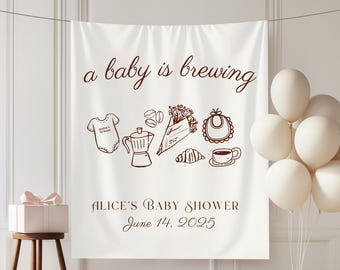 A Baby is Brewing Backdrop Sign for Baby Shower Custom Decor coffee Party Theme Gender Reveal Celebration coffee theme baby shower welcome
