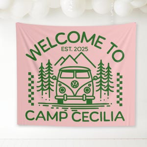 Custom Camp Bach Tapestry Personalized Camping Bachelorette Banner Decor Girls Weekend Backdrop Lake Bach Camp Birthday Party Welcome Sign