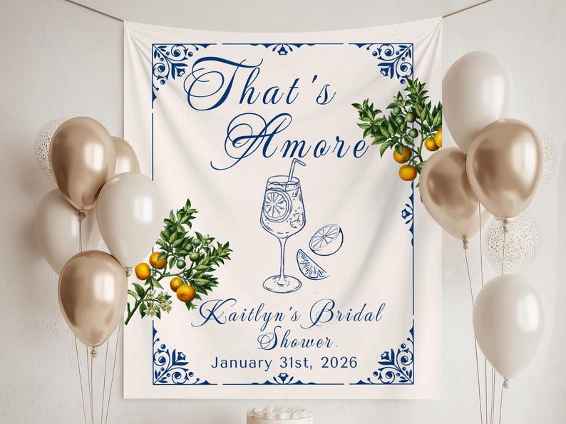 thats amore bridal shower lemon banner, Italian Wedding Decor, italian themed Bridal Shower Decor, Engagement party Amore Backdrop image 1