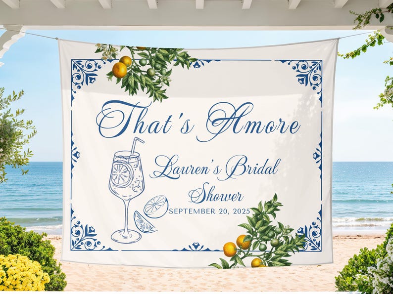 thats amore bridal shower lemon banner, Italian Wedding Decor, italian themed Bridal Shower Decor, Engagement party Amore Backdrop image 5