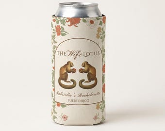 Fundas para latas de despedida de soltera con diseño de loto, enfriadores de latas para despedida de soltera con diseño de loto, recuerdos para despedida de soltera con temática costera, recuerdos para despedida de soltera en destinos turísticos.