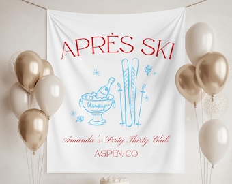 Baner urodzinowy Après Ski, wycieczka na narty, klub dziewcząt Après Ski, dekoracje na imprezę w schronisku narciarskim, zimowe tło urodzinowe, dekoracja na imprezę w alpejskiej chacie,