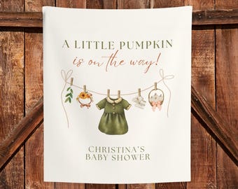 A little pumpkin is on the way banner, Pumpkin rustic Baby Shower welcome sign, fall baby shower gender reveal, autumn baby shower backdrop