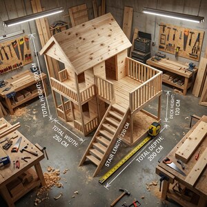 DIY Playhouse Plans: 2-Story Elevated Kids Clubhouse, Backyard Fort Playground (PDF Download) image 5