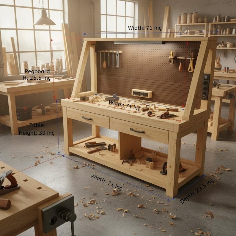 DIY DIY Workbench Plans with Drawers & Pegboard | Garage Workshop Woodworking PDF Download Woodworking Blueprint - Step-by-Step Plan thumbnail 4