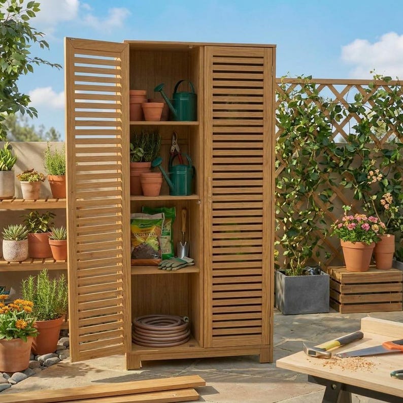 DIY Tall Outdoor Storage Cabinet Plans | Garden Tool Shed Blueprint (PDF Download) Woodworking Blueprint - Step-by-Step Plan thumbnail 4
