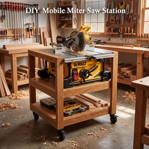 DIY Mobile Miter Saw Station Plans | Rolling Workbench Cart Blueprint (PDF)