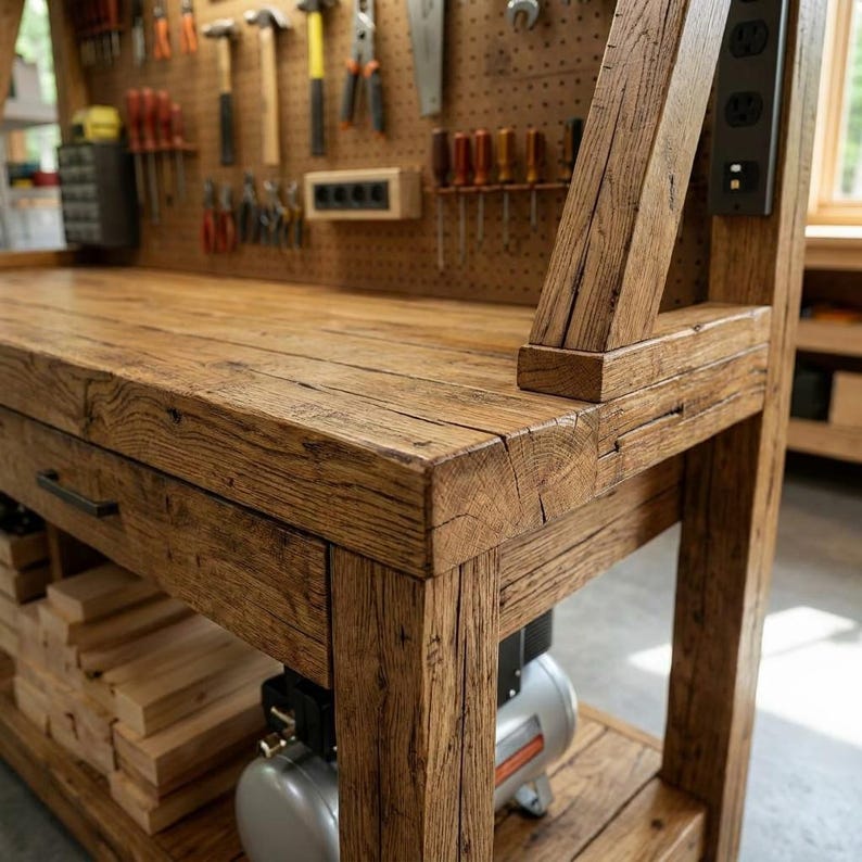 DIY DIY Workbench Plans | Mobile Heavy Duty Craft Table with Shelves, Pegboard (PDF Download) Woodworking Blueprint - Step-by-Step Plan thumbnail 4