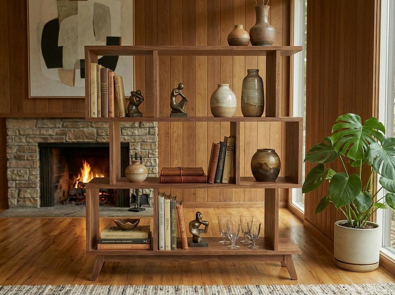DIY Mid-Century Modern Bookshelf Plans | Geometric Asymmetrical Bookcase Blueprint (PDF Download) Woodworking Blueprint - Step-by-Step Plan thumbnail 2