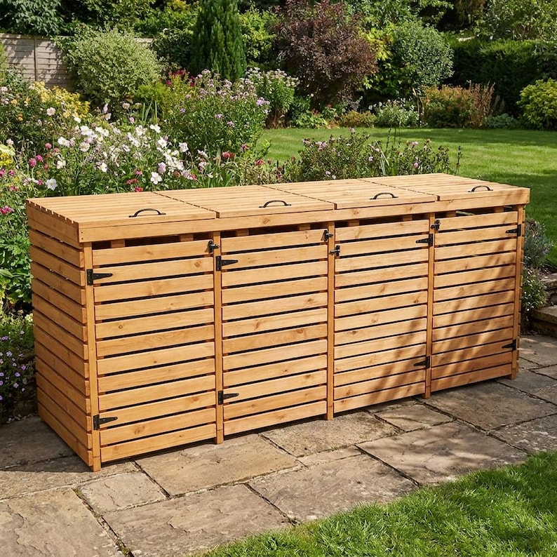 DIY Four Wheelie Bin Storage Plans PDF | 90 Gallon & 340L Outdoor Trash Can Enclosure | DIY Garbage Bin Shed Plans Woodworking Blueprint - Step-by-Step Plan thumbnail 2