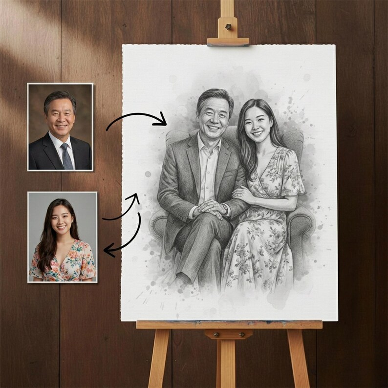 DIY Custom Pencil Sketch Portrait – Family, Couple, Pet Art (Digital Download) Woodworking Blueprint - Step-by-Step Plan thumbnail 7