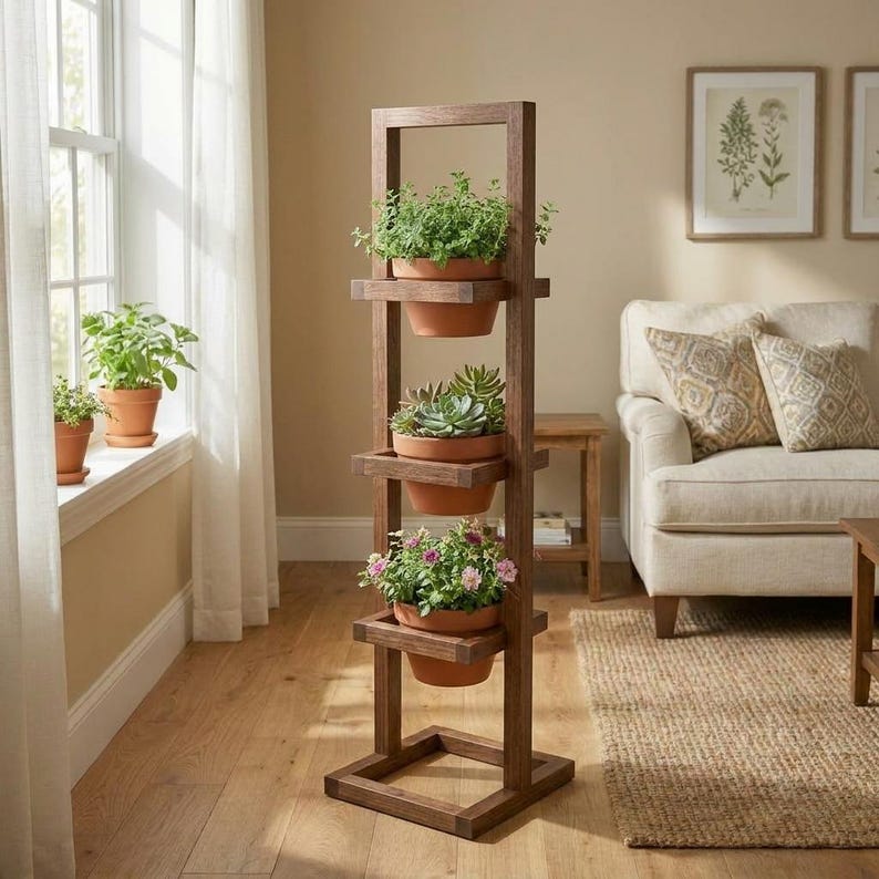 DIY 3-Tier Wooden Plant Stand Plan | DIY Ladder Shelf Blueprint (PDF Download) Woodworking Blueprint - Step-by-Step Plan thumbnail 4