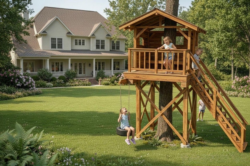 DIY Treehouse Plans PDF, DIY Tree House Plans, Kids Playhouse Plans, Tree Fort Plans, Backyard Treehouse, Step by Step Woodworking Guide Woodworking Blueprint - Step-by-Step Plan thumbnail 5