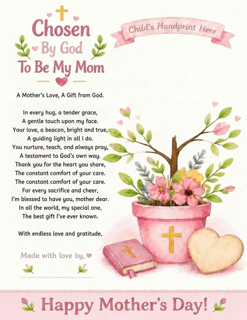 DIY Christian Mothers Day Handprint Craft | God Picked You Mom Keepsake (PDF Download) Woodworking Blueprint - Step-by-Step Plan thumbnail 2