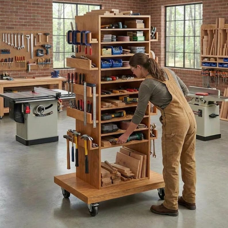 DIY DIY Rolling Tool Station Plans | Mobile Woodworking Cabinet on Wheels (PDF Download) Woodworking Blueprint - Step-by-Step Plan thumbnail 2