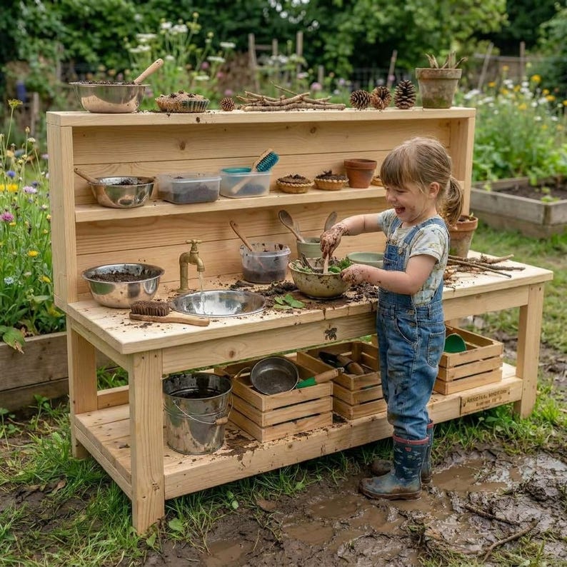 DIY Kids Mud Kitchen Plans | Wooden Outdoor Play Station Blueprint (PDF Download) Woodworking Blueprint - Step-by-Step Plan thumbnail 3