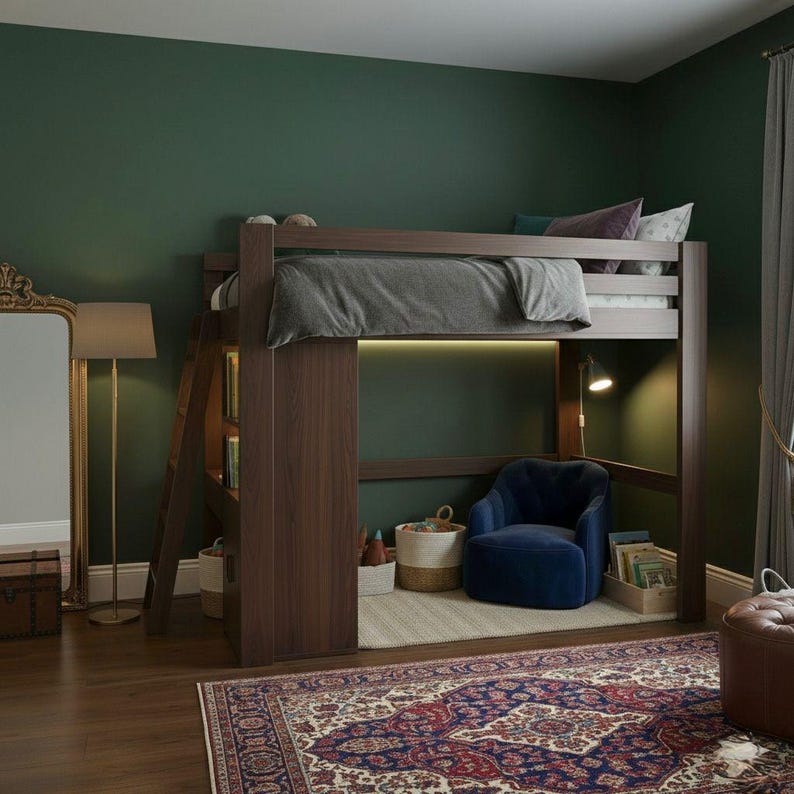 DIY Twin Loft Bed Plans with Stairs & Desk | Space Saving High Sleeper Frame (PDF Download) Woodworking Blueprint - Step-by-Step Plan thumbnail 4