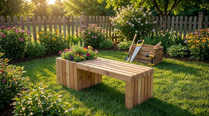 DIY Planter Bench Woodworking Plans | Slatted Outdoor Seating Blueprint (PDF Download) Woodworking Blueprint - Step-by-Step Plan thumbnail 3