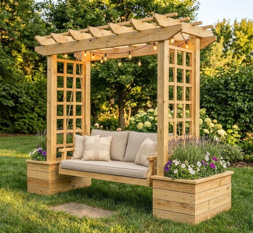 DIY Arbor Swing Plans | Freestanding A-Frame Pergola Canopy Blueprint (PDF Download) Woodworking Blueprint - Step-by-Step Plan