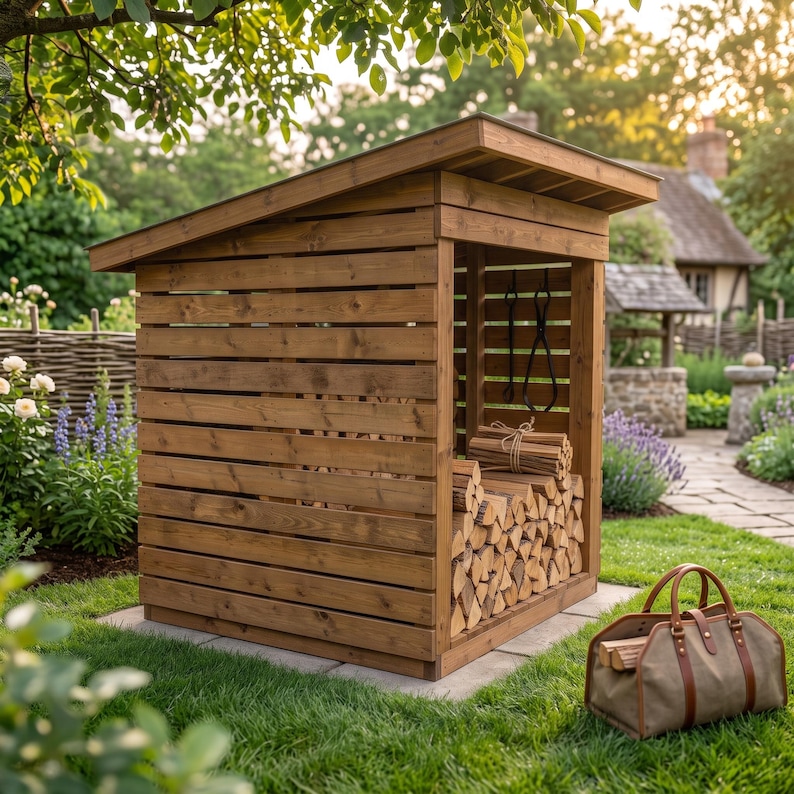 DIY Modern Slatted Firewood Shed Plans | 2 Cord Capacity, DIY Blueprint (PDF) Woodworking Blueprint - Step-by-Step Plan thumbnail 3