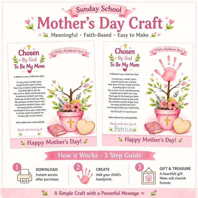 DIY Christian Mothers Day Handprint Craft | God Picked You Mom Keepsake (PDF Download) Woodworking Blueprint - Step-by-Step Plan thumbnail 1