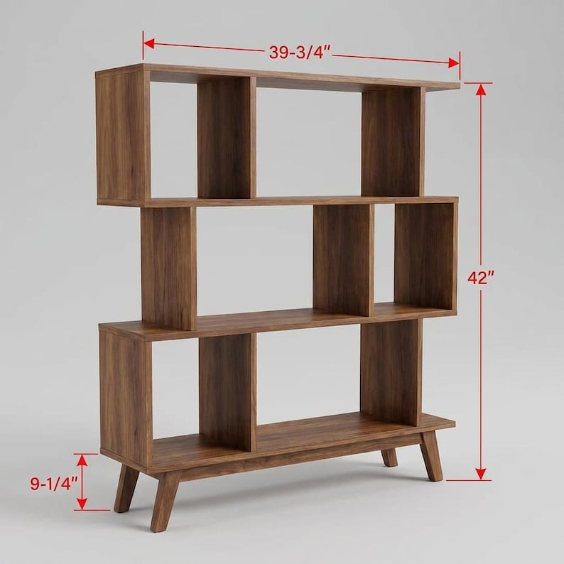 DIY Mid-Century Modern Bookshelf Plans | Geometric Asymmetrical Bookcase Blueprint (PDF Download) Woodworking Blueprint - Step-by-Step Plan thumbnail 3