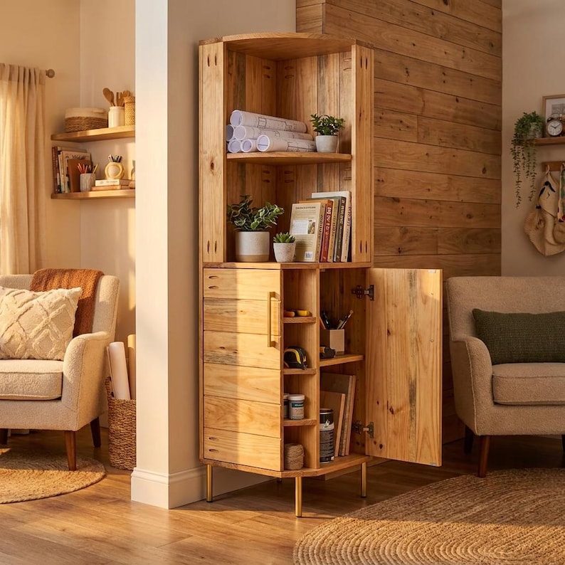 DIY Corner Bookshelf Plans PDF | Modern Freestanding Bookcase Blueprint (Digital Download) Woodworking Blueprint - Step-by-Step Plan thumbnail 1