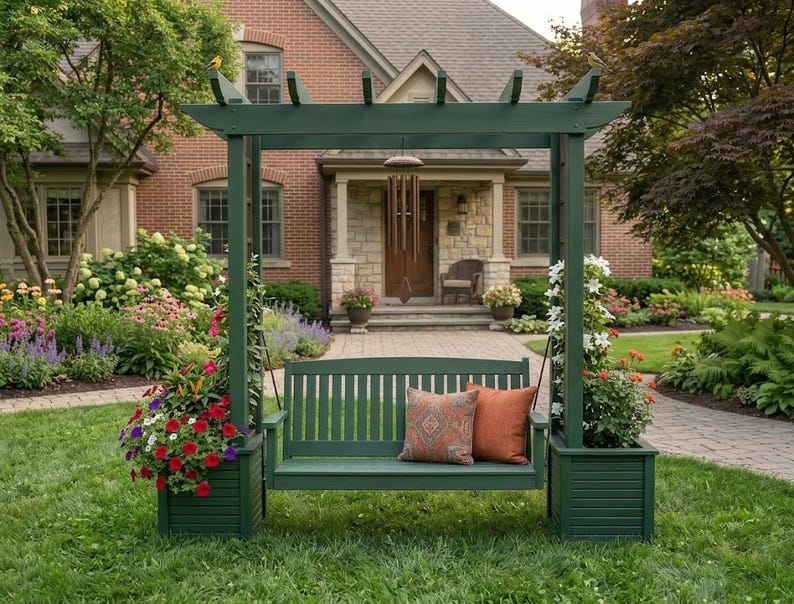 DIY DIY Pergola Swing Chair Plans | Free Standing Arbor Swing Frame & Porch Bench Woodworking PDF Woodworking Blueprint - Step-by-Step Plan thumbnail 4