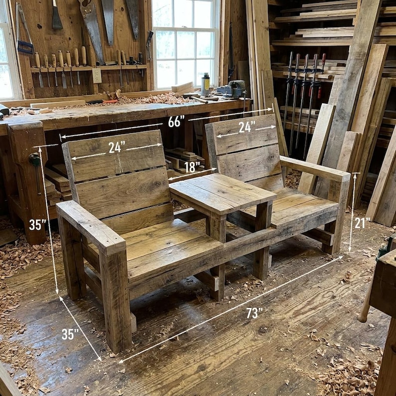 DIY Double Garden Chair Bench Plans | Adirondack Patio Seating with Table (PDF Download) Woodworking Blueprint - Step-by-Step Plan thumbnail 2