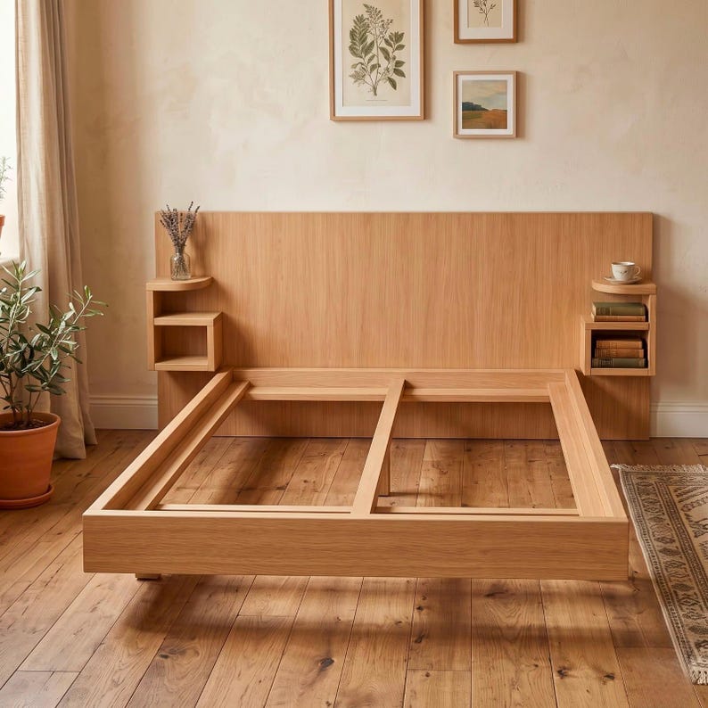 DIY Modern Platform Bed Frame Plan | Wood Bed DIY Pattern with Nightstands (PDF Download) Woodworking Blueprint - Step-by-Step Plan thumbnail 1
