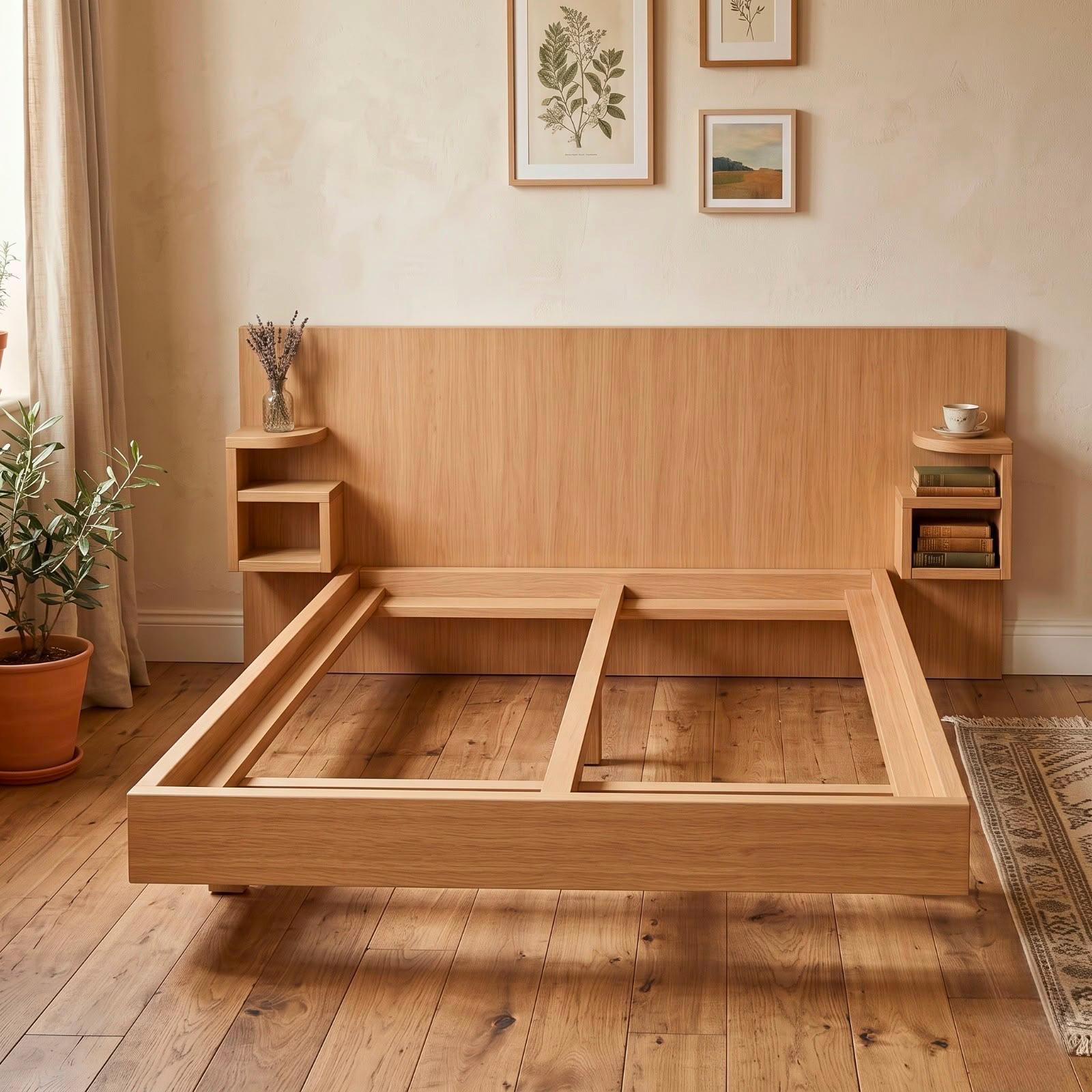 Modern Platform Bed Frame Plan | Wood Bed DIY Pattern with Nightstands (PDF Download)