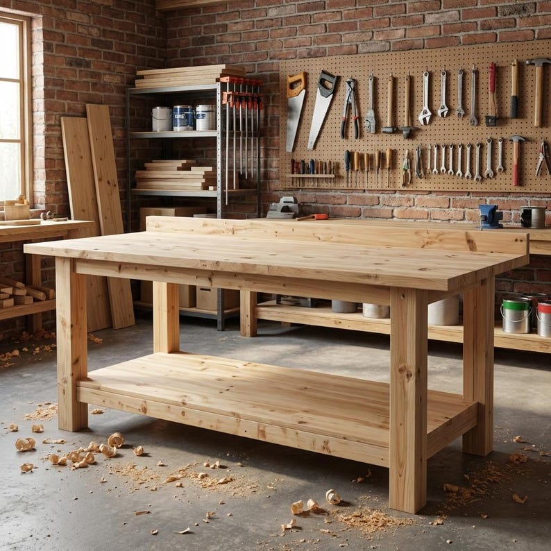 DIY DIY Mobile Workbench Plans PDF, Extra Long Garage Workstation, Rolling Shop Table Blueprint Woodworking Blueprint - Step-by-Step Plan thumbnail 1
