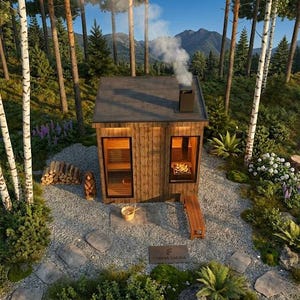 Modern Outdoor Sauna Plans | 4 Person DIY Cabin Blueprint (Instant Download) image 4