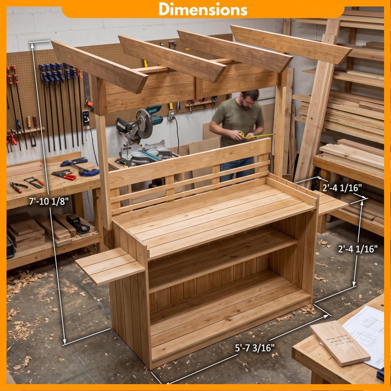 DIY Collapsible Food Cart Plans | Mobile Coffee, Charcuterie, Dessert Blueprint (PDF) Woodworking Blueprint - Step-by-Step Plan thumbnail 2