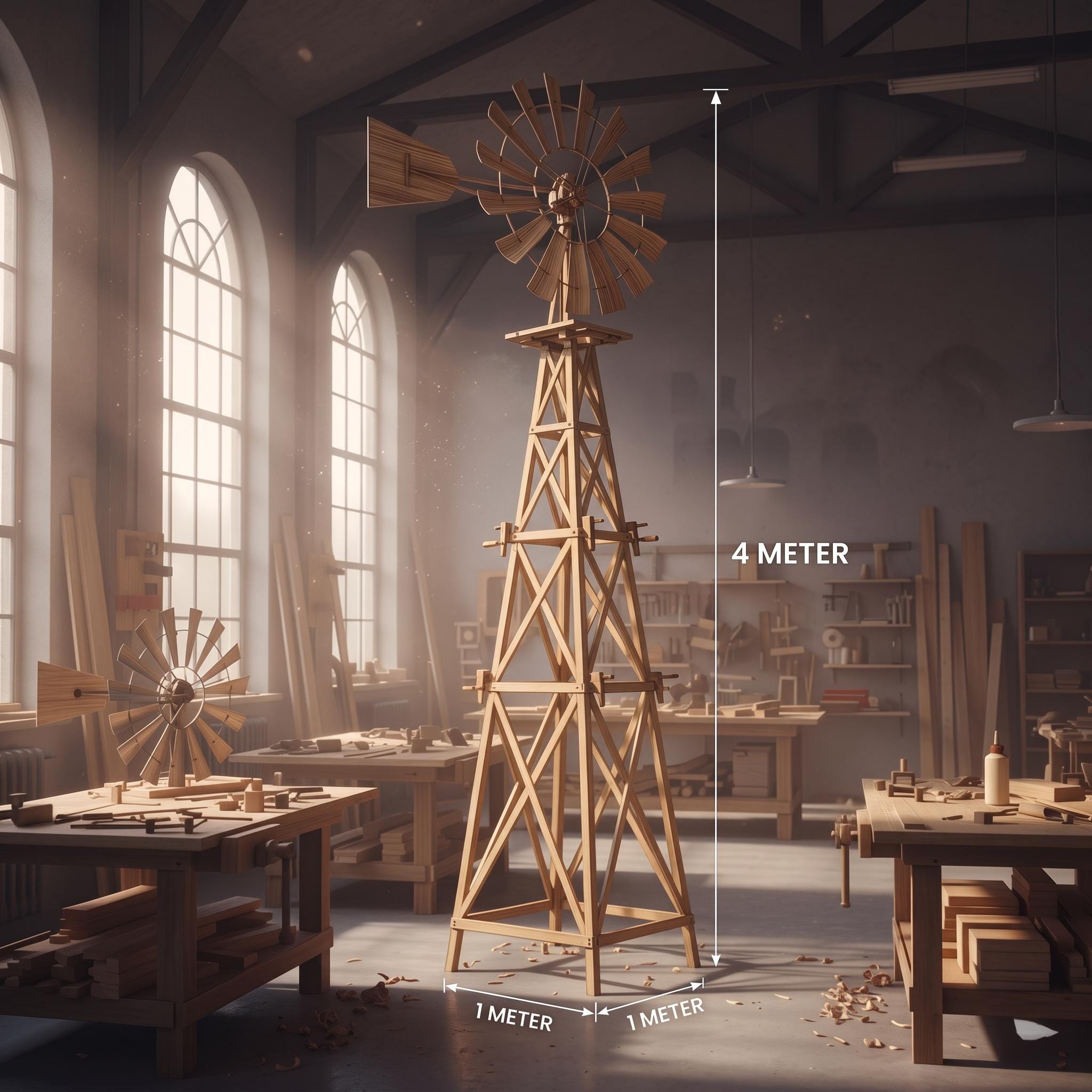 DIY 13 FT Big Wooden Windmill Head Plans, Western Farmhouse Garden Decor (Digital Download) — Step-by-step 3D assembly diagram