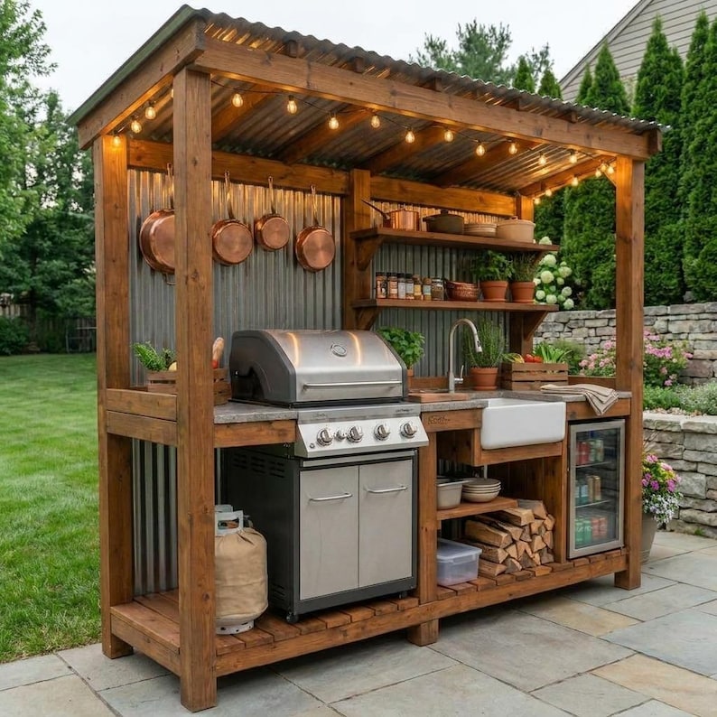 DIY Outdoor Kitchen Plans | Covered BBQ Grill Station Build (PDF Download) Woodworking Blueprint - Step-by-Step Plan thumbnail 4