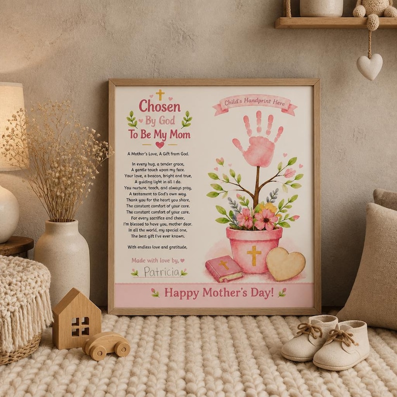 DIY Christian Mothers Day Handprint Craft | God Picked You Mom Keepsake (PDF Download) Woodworking Blueprint - Step-by-Step Plan thumbnail 4