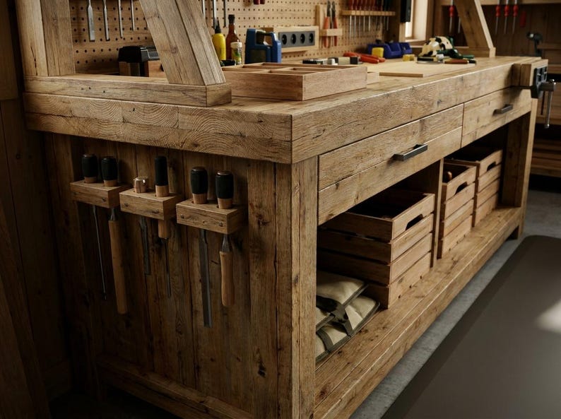 DIY Heavy Duty Workbench Plans | Shelves, Pegboard, Mobile Craft Table (PDF Download) Woodworking Blueprint - Step-by-Step Plan thumbnail 5