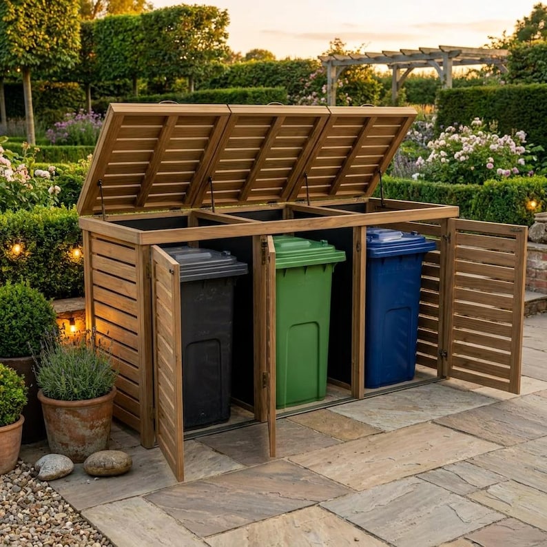 DIY Triple Wheelie Bin Storage Plans | Wooden Trash Can Enclosure Blueprint (PDF Download) Woodworking Blueprint - Step-by-Step Plan thumbnail 4