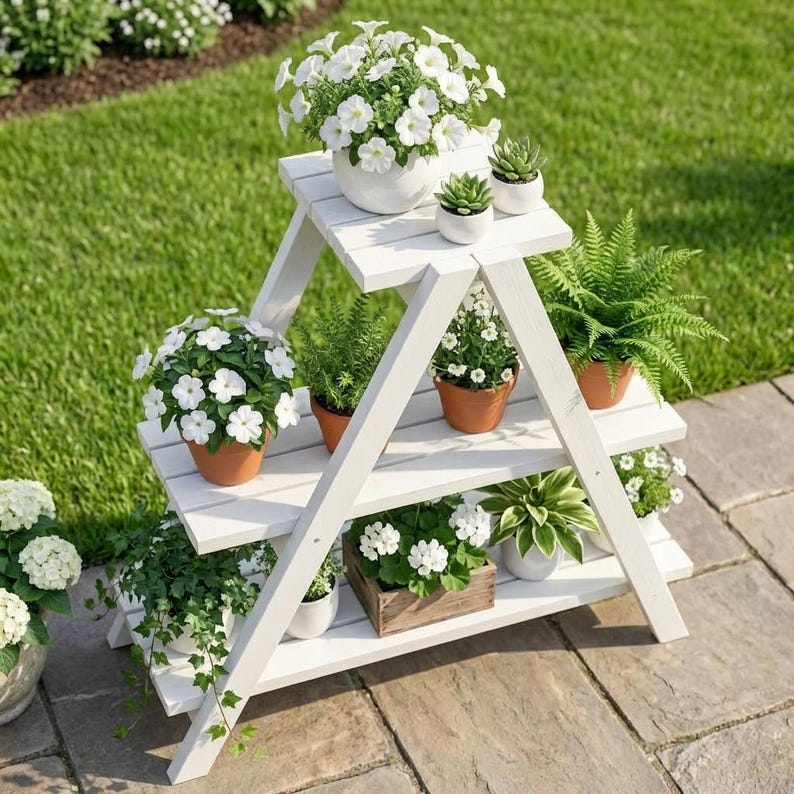 DIY Rustic 3 Tier Wooden Plant Stand Plans, A-Frame Garden Shelf (PDF Download) Woodworking Blueprint - Step-by-Step Plan thumbnail 3