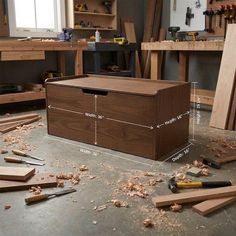DIY DIY Storage Bench Plans | Modern Wooden Chest Blueprint (PDF Download) Woodworking Blueprint - Step-by-Step Plan thumbnail 2