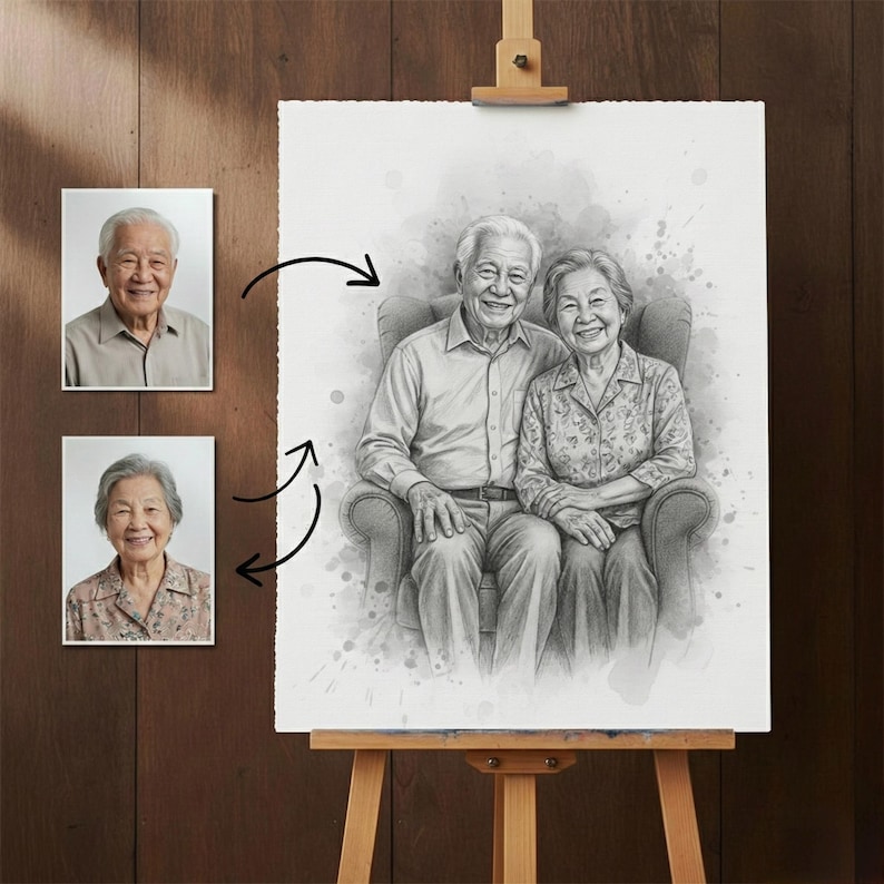 DIY Custom Pencil Sketch Portrait – Family, Couple, Pet Art (Digital Download) Woodworking Blueprint - Step-by-Step Plan thumbnail 4
