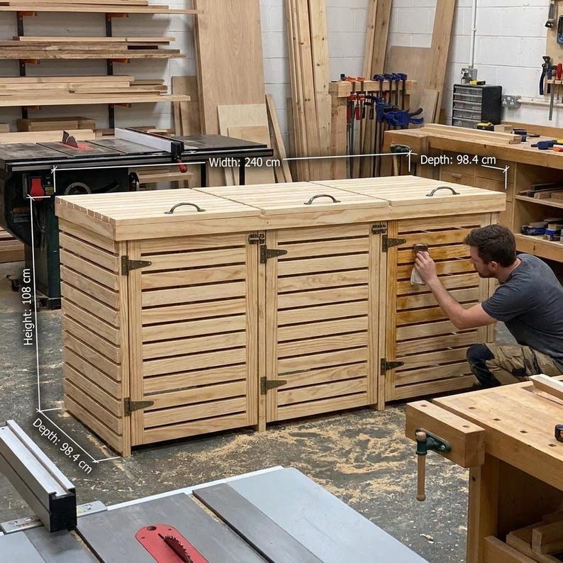 DIY Triple Wheelie Bin Storage Plans | Wooden Trash Can Enclosure Blueprint (PDF Download) Woodworking Blueprint - Step-by-Step Plan thumbnail 2